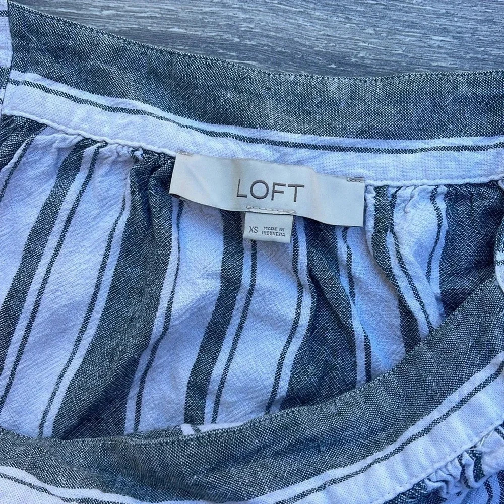 Loft Striped Ruffle Shoulder Linen Blend Shell Tank - Picture 5 of 8